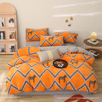 Housse de couette en tissu velours imprimé zèbre orange